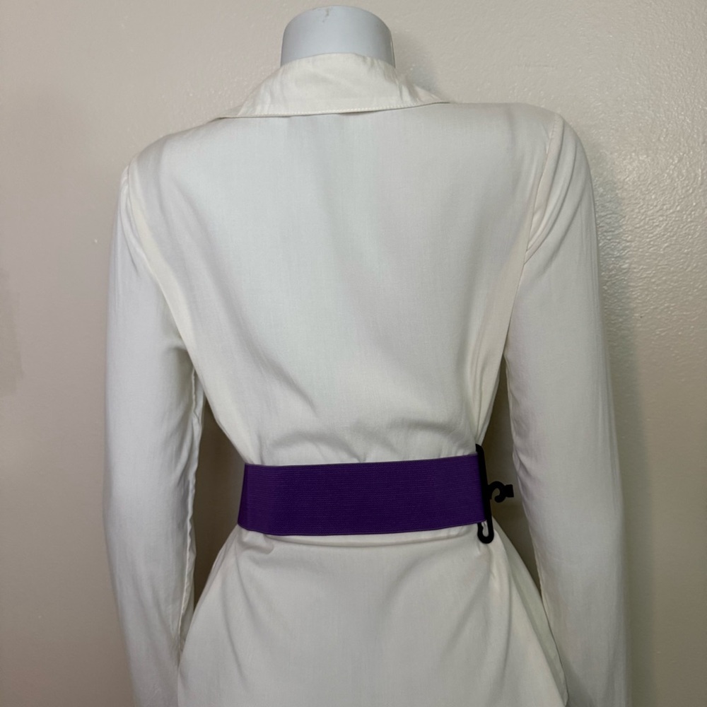 Purple statement satin double flower wide elastic waistband belt - Picture 5 of 9